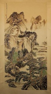 CHINESE WATERCOLOR SCROLL PAINTING BY