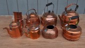 GROUP EIGHT COPPER TEAPOTSwith use wear,