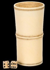 IVORY DICE CUP WITH PAIR OF BONE DICE.Ivory