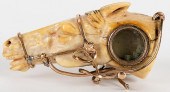 ANTIQUE IVORY HORSE-HEAD WATCH FOB WITH