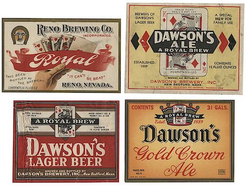 FIVE BEER LABELS WITH PLAYING CARDS Five 3864c4
