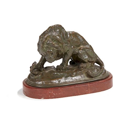 BRONZE FIGURAL GROUP OF LION FIGHTING 3869c0