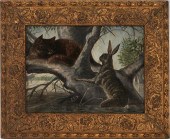 RABBIT AND FOX DURING A FLOOD O/B PAINTING,