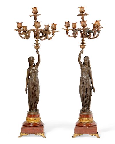 PAIR FRENCH BRONZE MARBLE FIGURAL 384f19