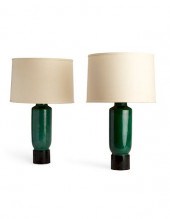 A PAIR OF BILLY HAINES GREEN CERAMIC