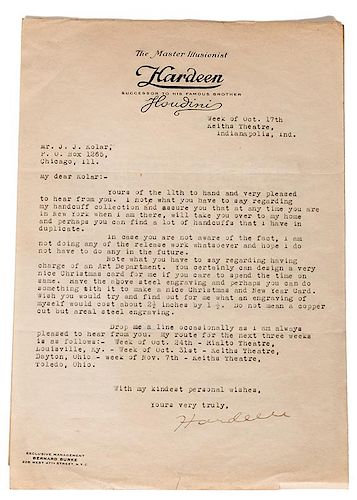 PAIR OF TYPED LETTERS SIGNED HARDEEN  3851e6