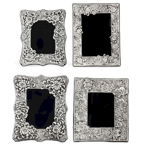 FOUR SILVER FLORAL DECORATED PICTURE 385351