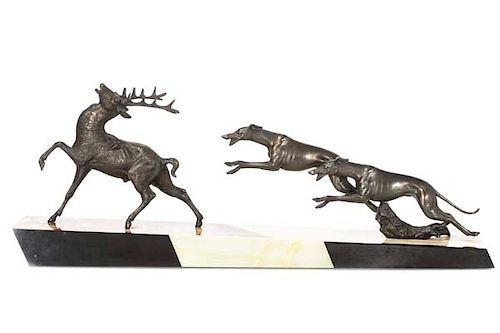 AN ART DECO METAL AND MARBLE HOUNDS 385473