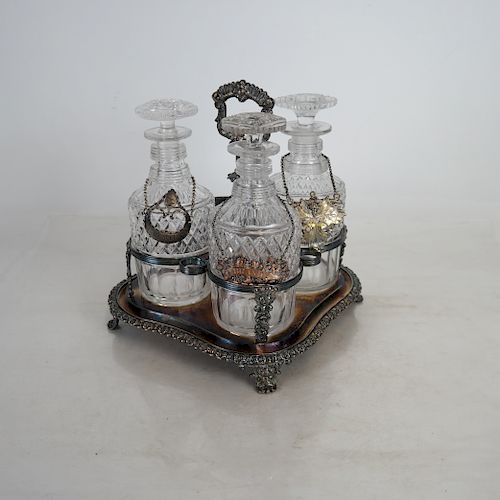 SILVER PLATE AND CUT CRYSTAL DECANTER 388554