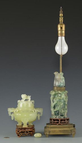 CHINESE HARDSTONE LAMP & CENSER1st