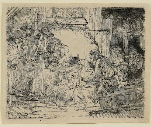 REMBRANDT ETCHING ADORATION OF 388cf5