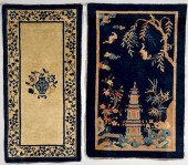 TWO CHINESE SCENIC RUGS BLUE  38914a