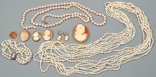GROUP 14K PEARL AND CAMEO JEWELRY1st 389499