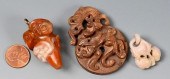 3 CHINESE CARVED HARDSTONE & JADE ITEMS: