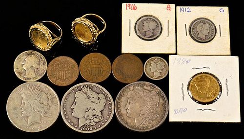 GROUP OF 13 COINS INCLUD GOLDThree 389a7e