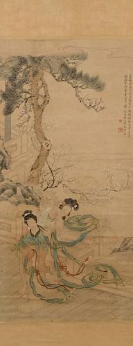 CHINESE SCROLL DEPICTING 2 BEAUTIESChinese 389a9a