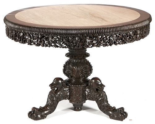19TH C FIGURAL CARVED CENTER TABLE 38781c
