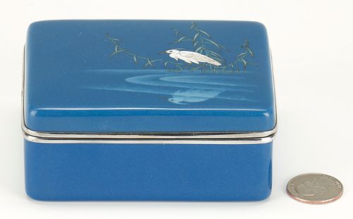 CLOISONNE COVERED BOX WITH EGRET  3878e3