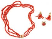 18K RED CORAL NECKLACE, RING, & 14K