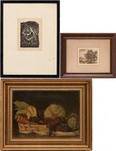 OIL STILL LIFE PAINTING AND 2 PRINTS,