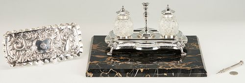 STERLING INKSTAND W MARBLE BASE  387d7e