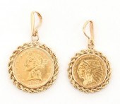 TWO 2 GOLD COIN PENDANTS 5 387d9b