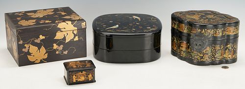 FOUR 4 ASIAN LACQUERED BOXES  387e46