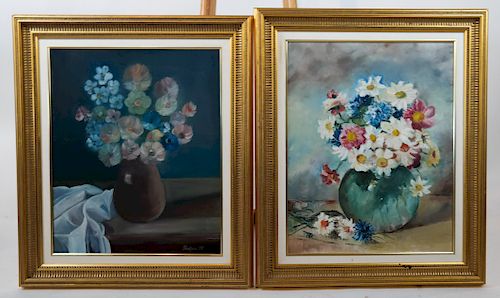 TWO 20TH C. FLORAL STILL LIFE PAINTINGSTwo
