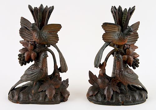 PAIR BLACK FOREST CARVED WOOD CANDLESTICKS 38b2b8