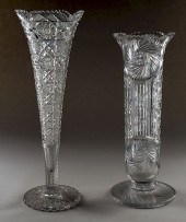TWO TALL CUT CRYSTAL VASES OF SUBSTANTIAL