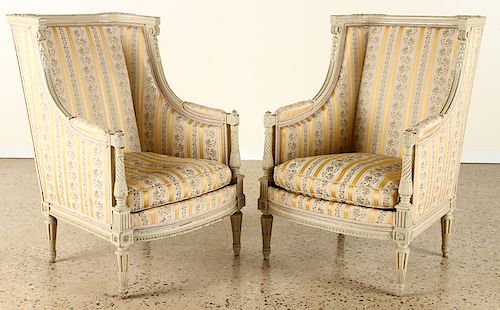 PAIR FRENCH CARVED UPHOLSTERED 38ba05
