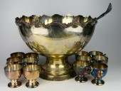ANTIQUE SILVERPLATE 14 PIECE PUNCH BOWL