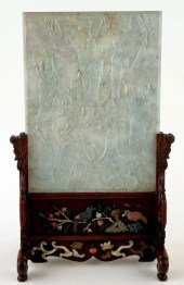 CHINESE JADE CARVED TABLE SCREEN CARVEDA