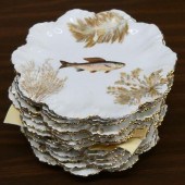14 LIMOGES HAND PAINTED FISH SCALLOPED