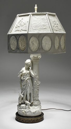 PARIAN FIGURAL LAMP WITH TIN SHADE 389e61