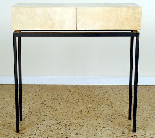 TWO DRAWER PARCHMENT COVERED CONSOLE 389f8f