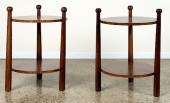 PAIR ROUND OAK END TABLES MANNER OF