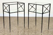 PAIR IRON BRASS SIDE TABLES MIRRORED