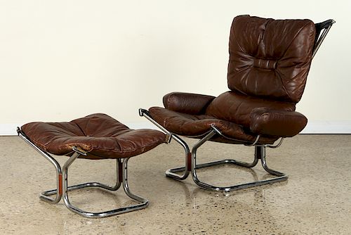BROWN LEATHER LOUNGE CHAIR OTTOMAN 38a08b