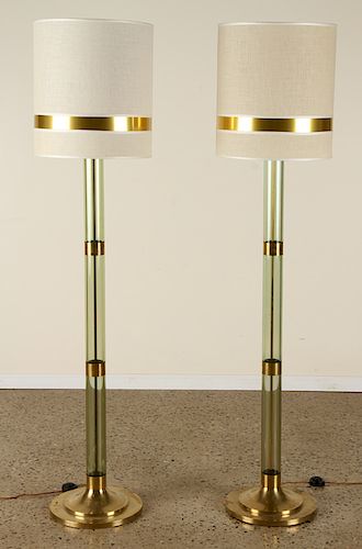 PAIR ITALIAN LUCITE AND BRASS FLOOR 38a0f4