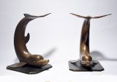 PAIR OF LARGE SIZE BRONZE DOLPHINS,