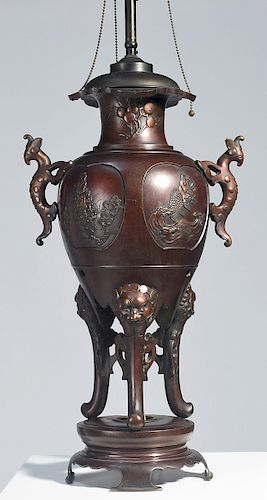 LARGE CHINESE BRONZE CENSER CONVERTED 38a207
