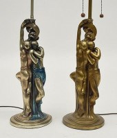 TWO SIMILAR BRONZE TABLE LAMPS THE