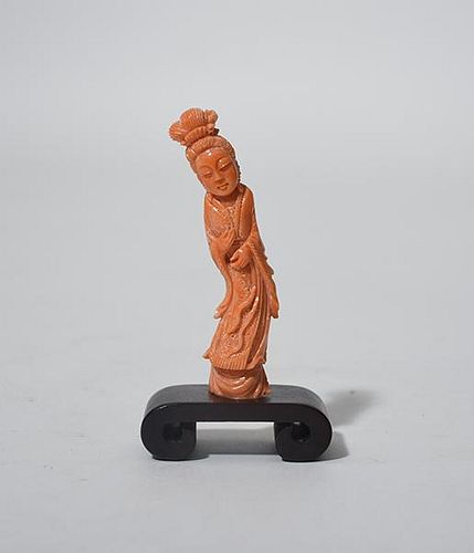 CHINESE CARVED RED CORAL FIGURE 38a3e1