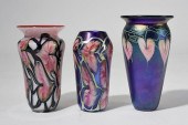 THREE LOTTON VASESThree art glass vases,