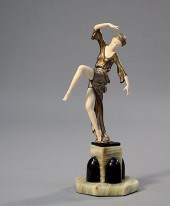 BRONZE AND IVORY FIGURE SIGNED F. PREISS
