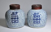 PAIR OF BLUE AND WHITE PORCELAIN GINGER