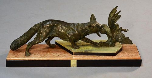 FRENCH ART DECO BRONZE FOX AND 38a776