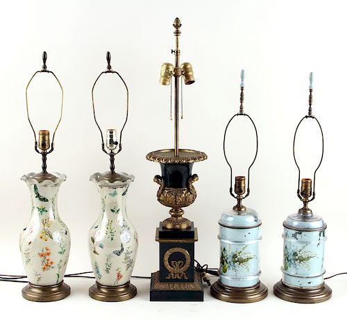FIVE GLASS TABLE LAMPS CHINESE 38a85a