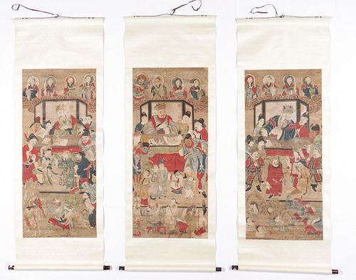 THREE ANTIQUE CHINESE SCROLL PAINTINGSThree 38aae6